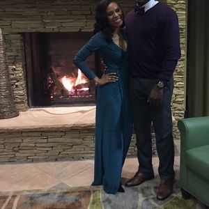 Long sleeved Green velvet maxi